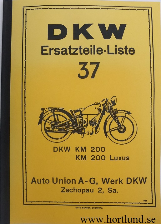 1934-1935 DKW KM 200 KM 200 Luxus Reservdelskatalog