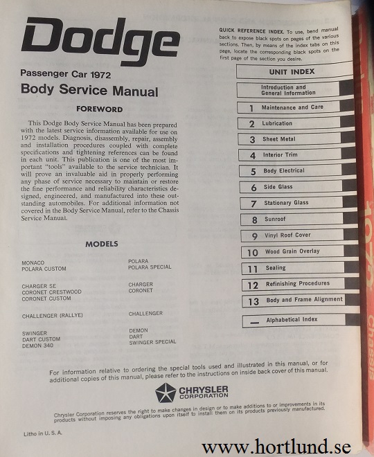 1972 Dodge Chassis och Body Service Manual alla modeller - 2