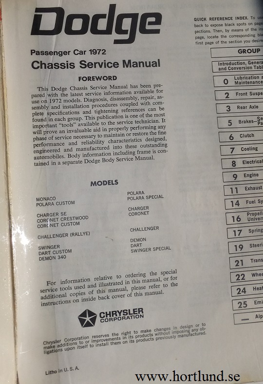 1972 Dodge Chassis och Body Service Manual alla modeller - 3