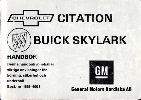 1980 Chevrolet Citation Buick Skylark Handbok svensk