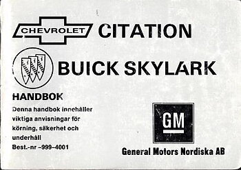 1980 Chevrolet Citation Buick Skylark Handbok svensk