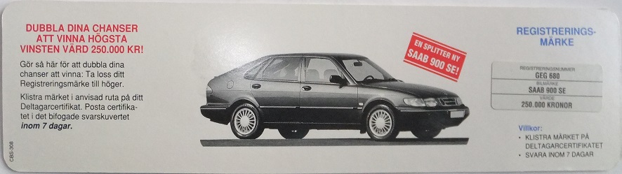 1995 SAAB 900 SE Lotteri