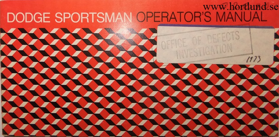 1975 Dodge Sportsman Operator's Manual