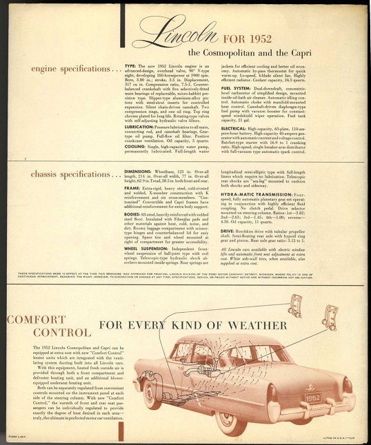 1952 Lincoln broschyr, Cosmopolitan and Capri - 2