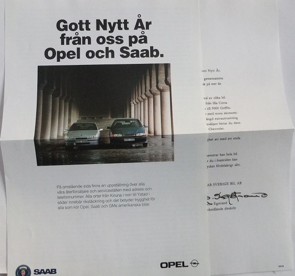 1992 SAAB 9000 och 1991 Opel Calibra broschyr