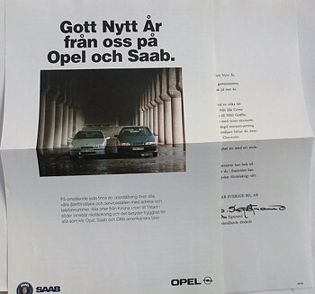 1992 SAAB 9000 och 1991 Opel Calibra broschyr