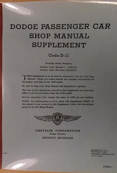 1939 Dodge Passenger Car Shop Manual supplement