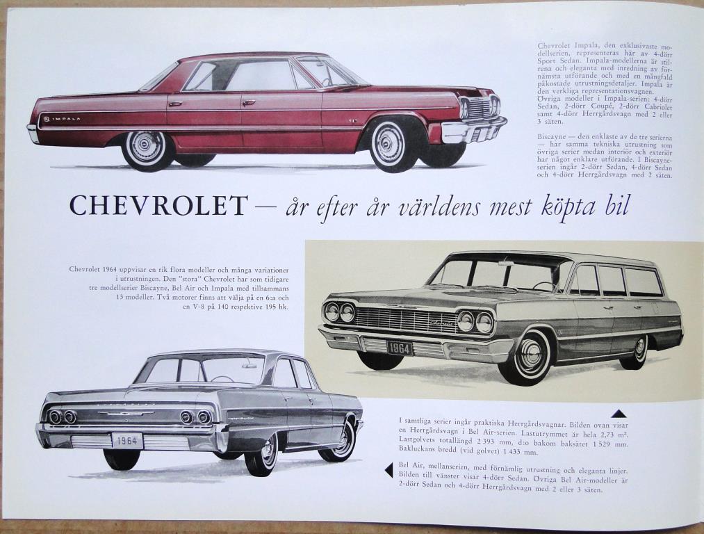 1964 Chevrolet alla modeller broschyr Svenskt Original - 2