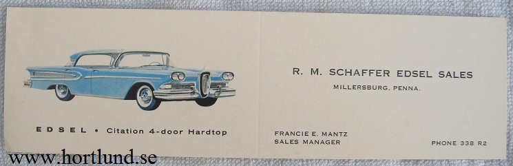1958 Edsel Visitkort