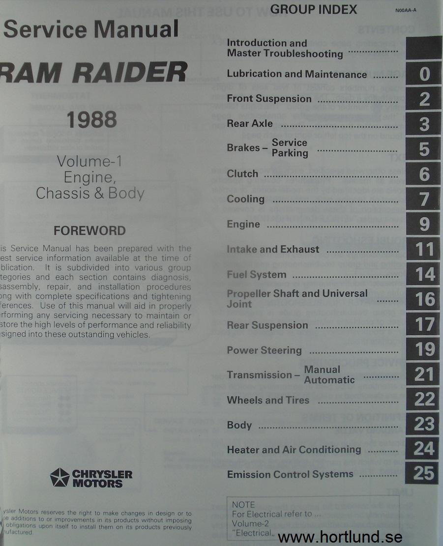 1988 Dodge Ram Rider Engine, Chassis & Body  Service Manual - 2