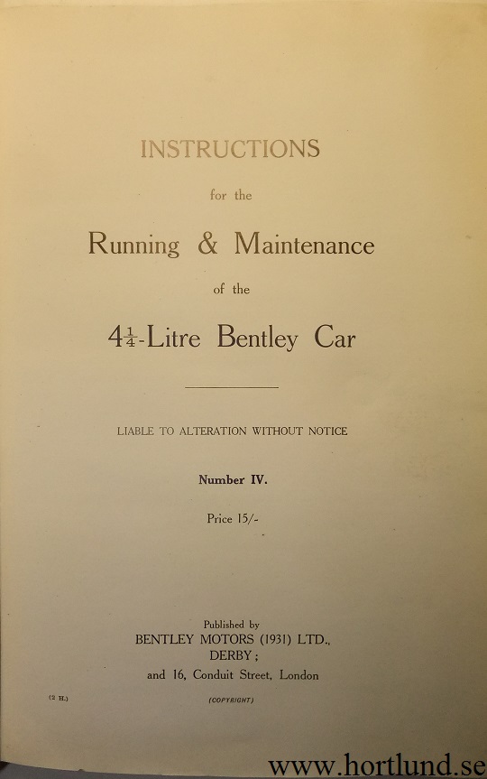 1931 Bentley 4 1/4 litre Instruction Book - 3
