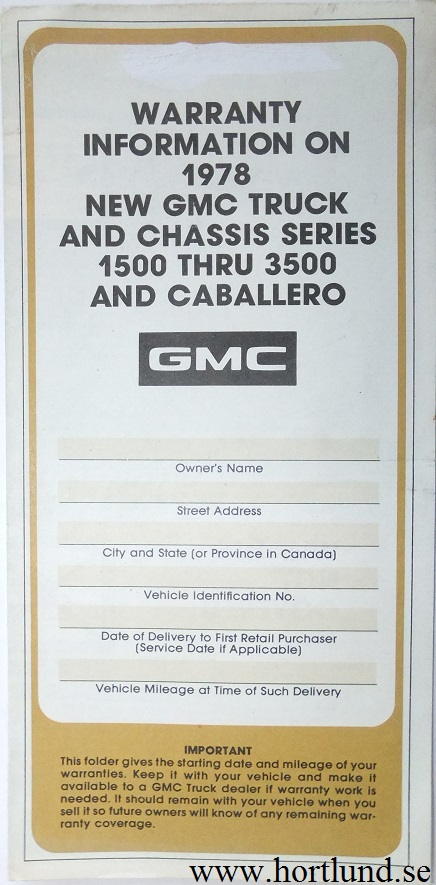 1978 GMC 1500-3500 Truck Warranty Information