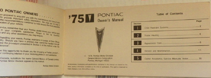 1975 Pontiac Owner's Manual General Information - 2