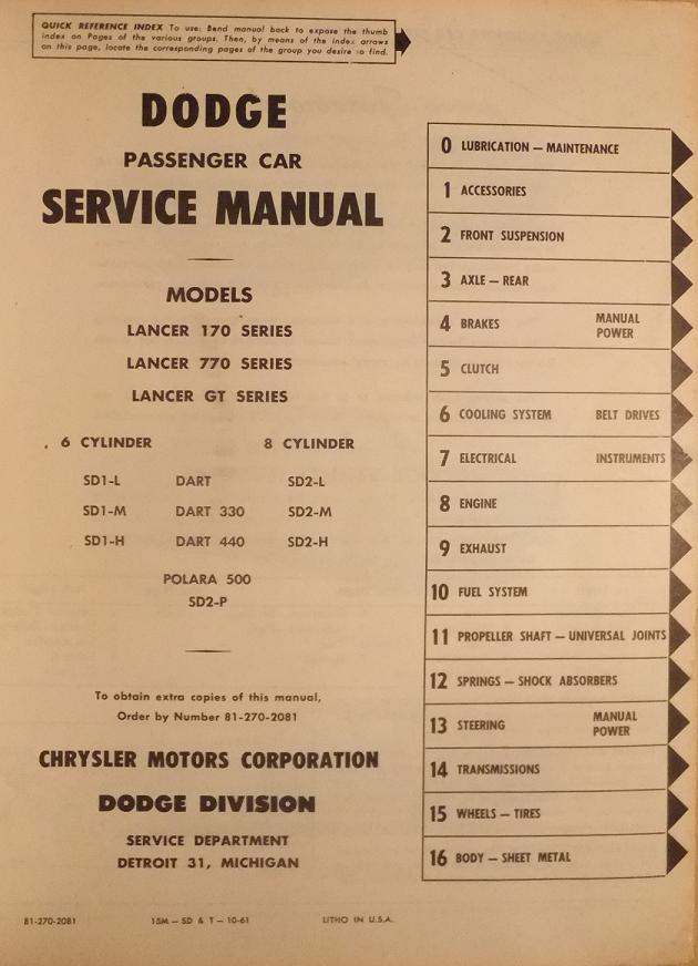 1962 Dodge Service Manual Lancer, Dart och Polara 500 - 2