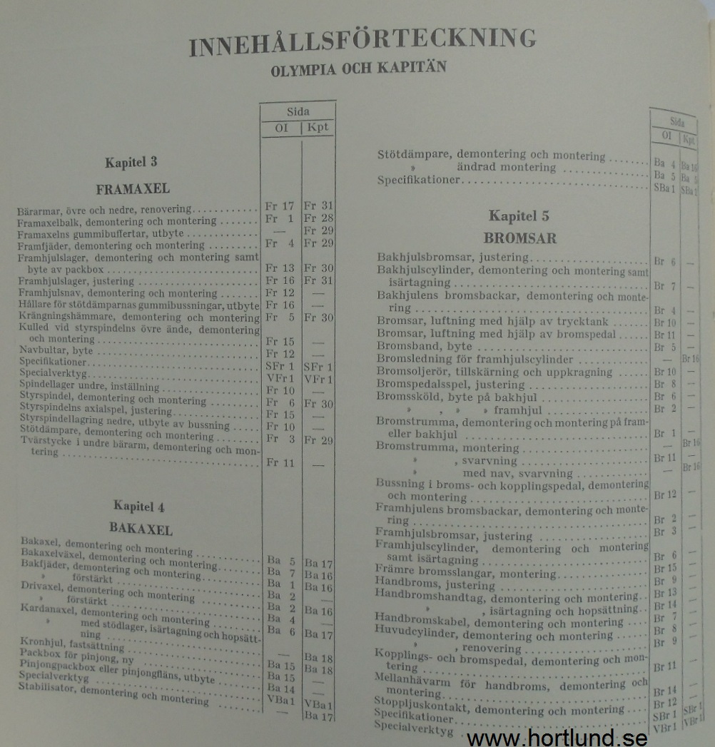 1958 - 1959 Opel Kapitän-Olympia Servicehandbok kap 3-5 på svenska - 2