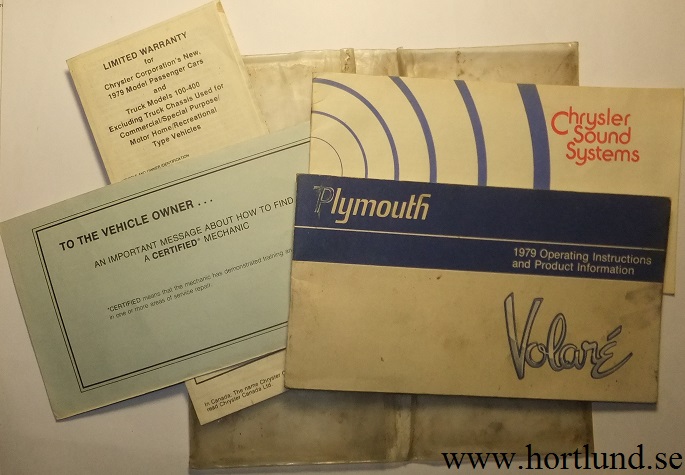 1979 Plymouth Voalaré Operating Instructions