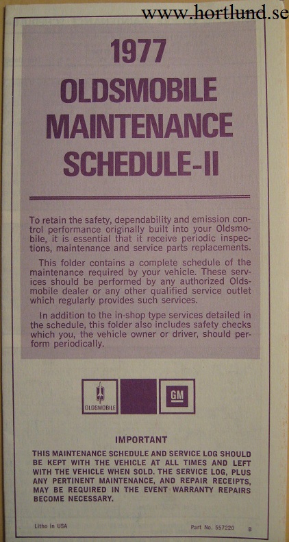 1977 Oldsmobile Maintenance Schedule alla modeller
