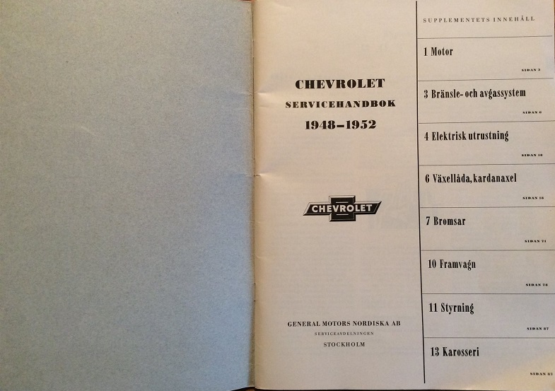 1948-1952 Chevrolet Servicehandbok supplement Svenska - 2