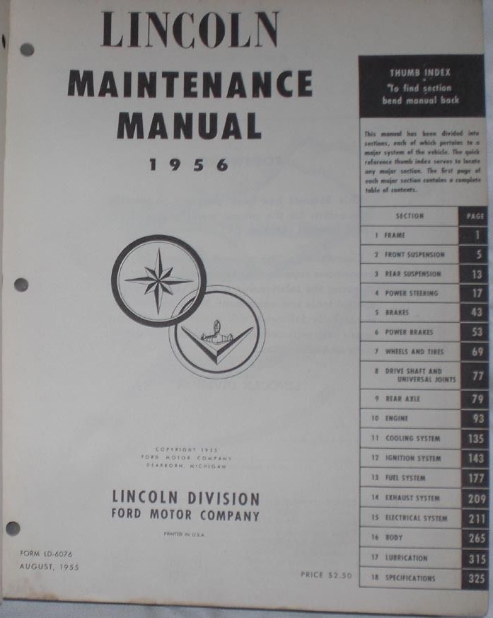 1956 Lincoln Capri and Premiere Maintenance Manual - 2