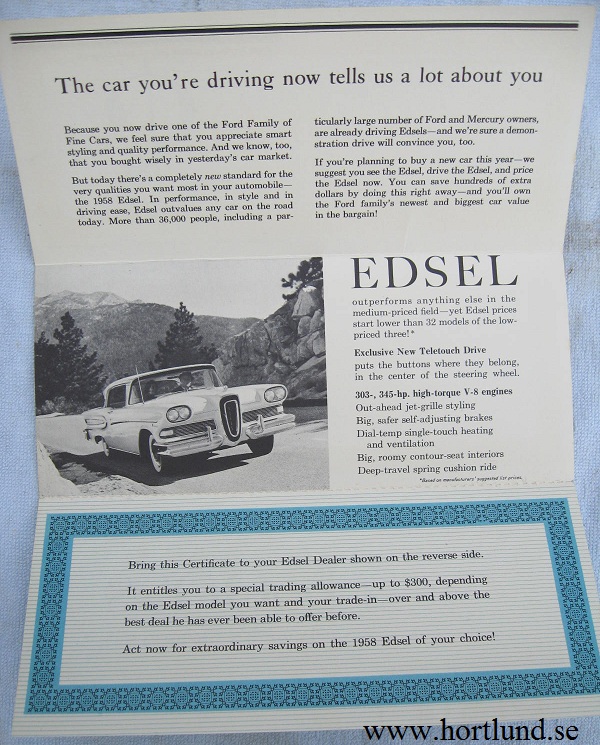 1958 Edsel Certificate blå
