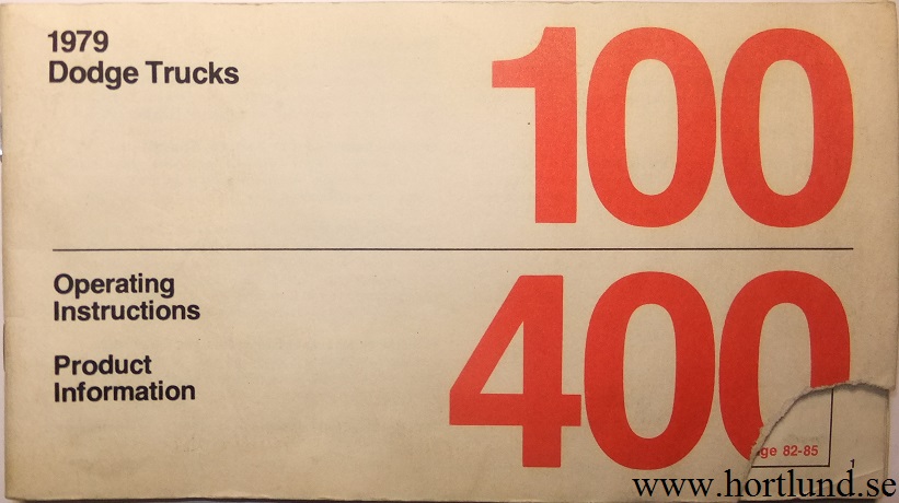 1979 Dodge Truck 100-400 Operating Instructions