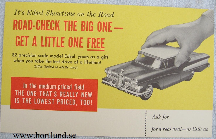 1958 Edsel Road-Check Post Card