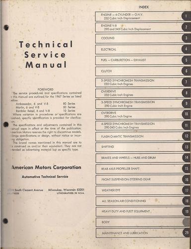 1967 Rambler Rebel Ambassador Marlin Technical Service Manual - 2