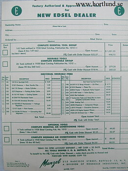 1958 Edsel Verktygsbeställning