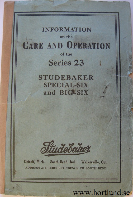 1922 Studebaker Special-Six and Big-Six Care and Information