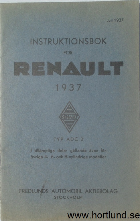 1937 Renault  instruktionsbok