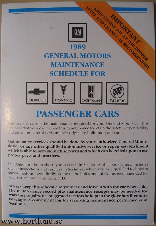 1989 GM Maintenance Schedule alla modeller