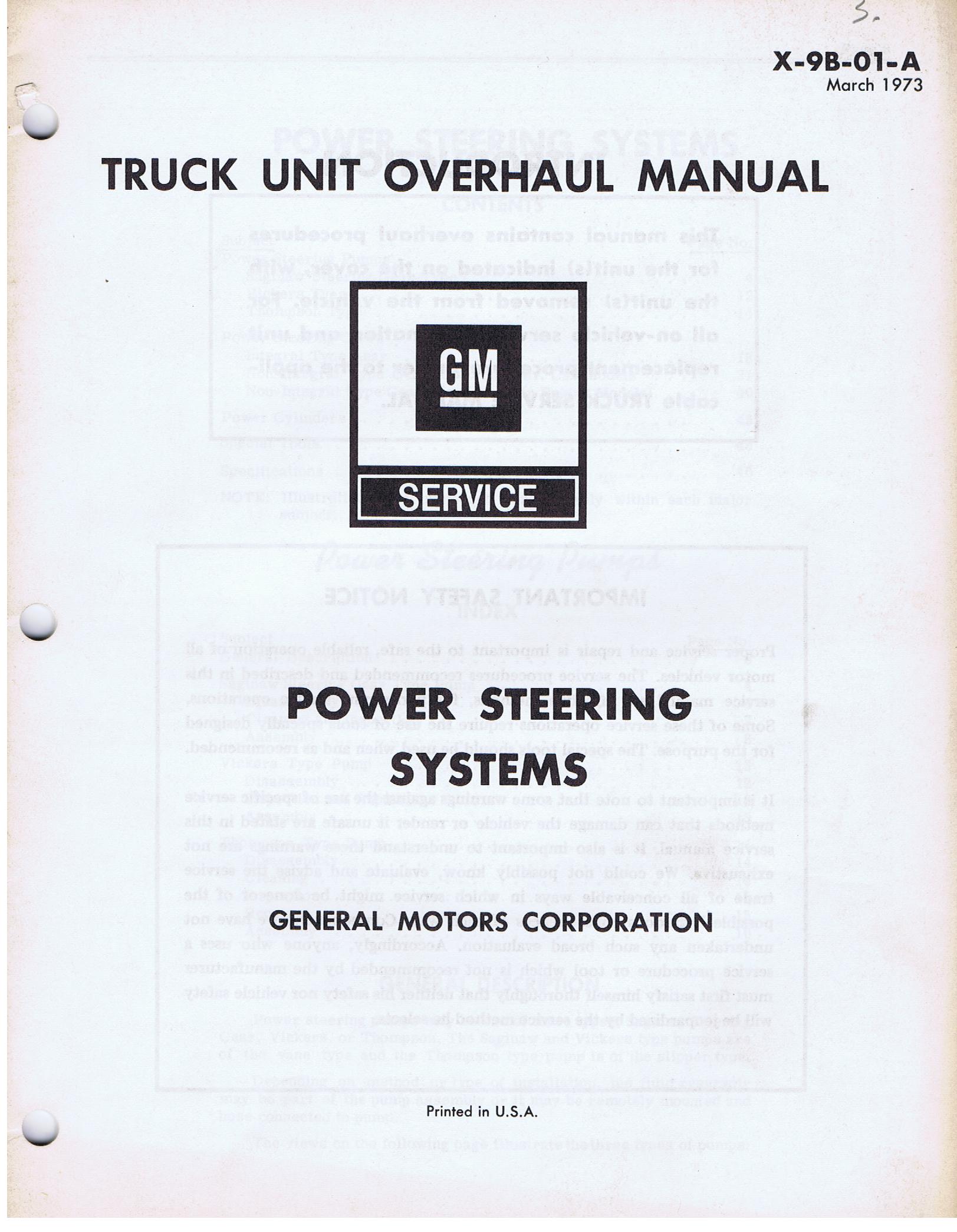 1973 Chevrolet Truck Unit Overhaul Manual  Power Steering Systems