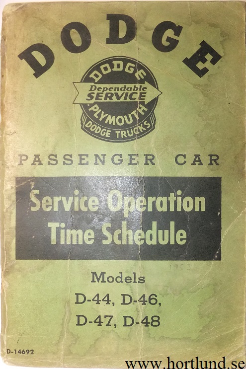 1953 Dodge Service Operation Time Schedule
