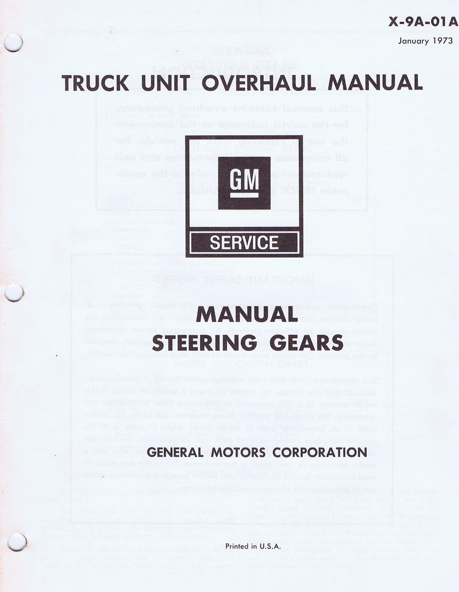 1973 Chevrolet Truck Unit Overhaul Manual  Steering Gears