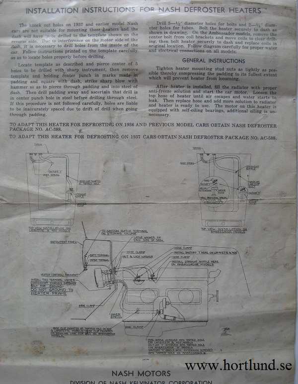 1937 Nash Installtion Instructions for Defroster Heaters