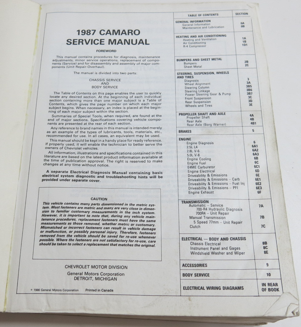 1987 Chevrolet Camaro Shop Manual - 2