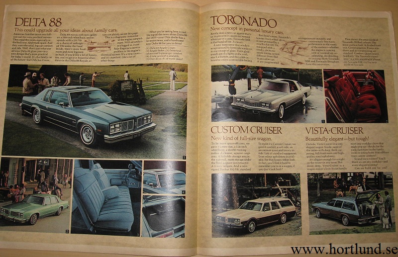 1977 Oldsmobile Toronado 98 Delta 88 Custom Cruiser stor broschyr - 2