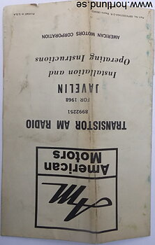 1968 AMC Javelin Transistor AM Radio Operating Instructions