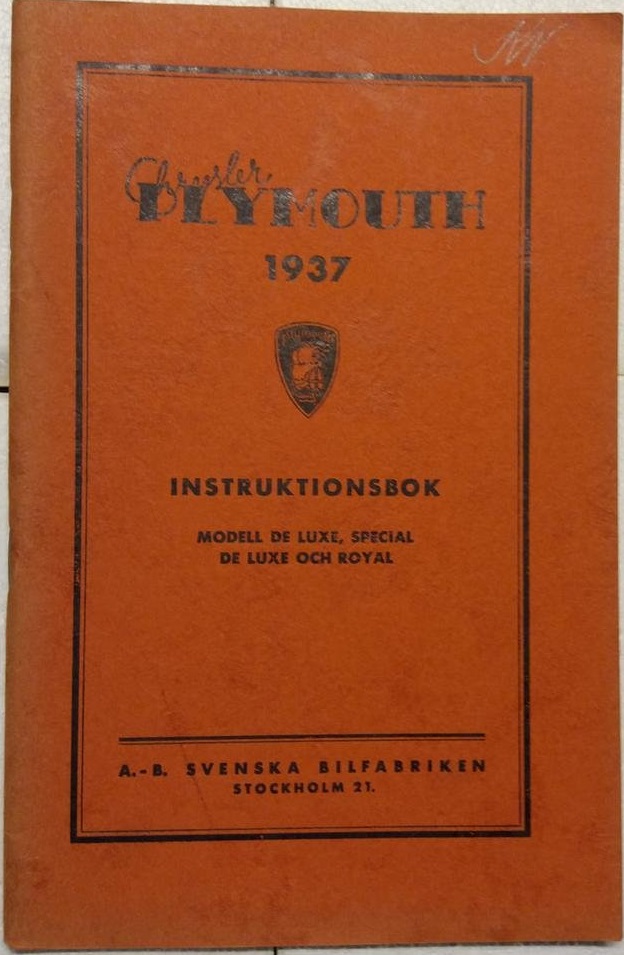 1937 Plymouth & Chrysler Royal Instruktionsbok svensk