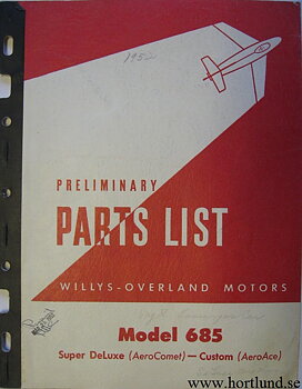 1952 Willys Model 685 Super DeLuxe and Custom Advance Parts List