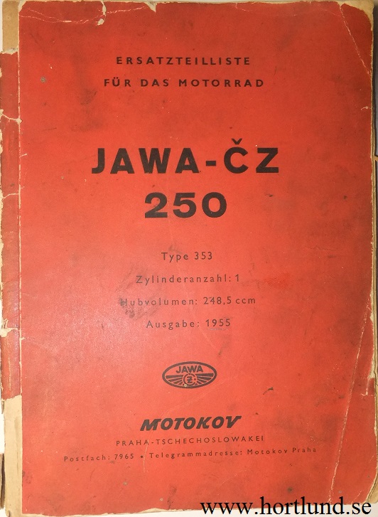1955 Jawa 250 typ 353 Reservdelskatalog
