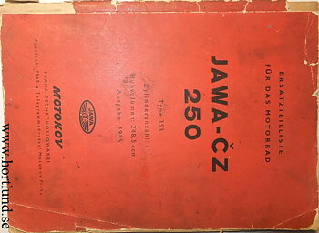 1955 Jawa 250 typ 353 Reservdelskatalog