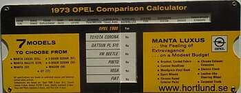 1973 Opel 1900 Manta and GT Comparison Calculator