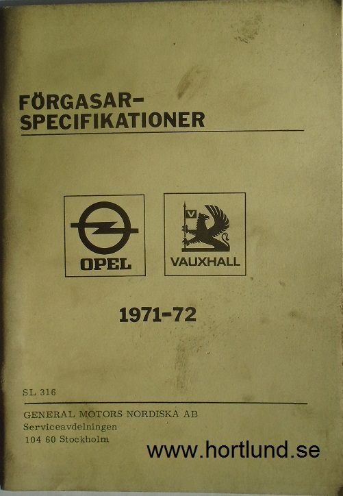 1971-1972 Opel & Vauxhall Förgasarspecifikationer