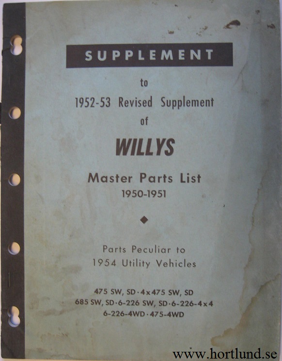 1954 Jeep 4-73 & 6-73 Station Wagon, Sedan Delivery and Jeepster Master Parts List supplement