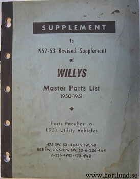 1954 Jeep 4-73 & 6-73 Station Wagon, Sedan Delivery and Jeepster Master Parts List supplement