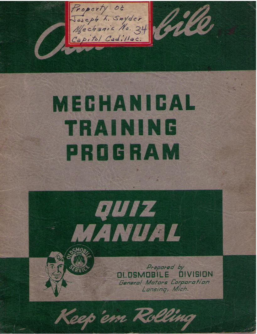 1938 - 1942 Oldsmobile Mechanical Training Program Quiz Manual