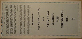 1970 Oldsmobile New Vehicle Warranty alla modeller