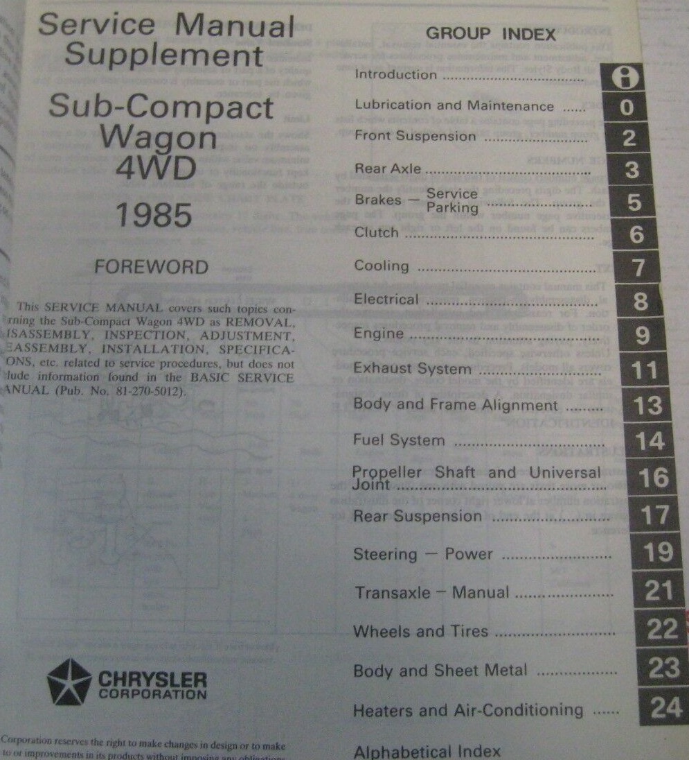 1985 Dodge Plymouth Eagle Colt Vista Service Manual - 3