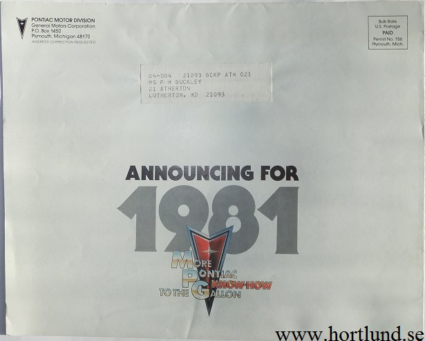 1981 Pontiac folder broschyr alla modeller